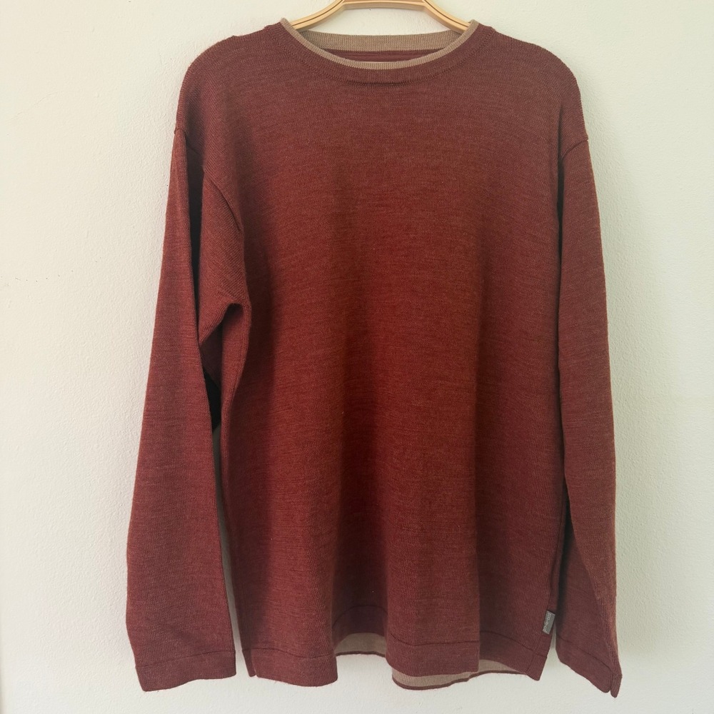 Woolrich Mens Brick Red 100% Merino Wool Crewneck Sweater Size L 22687